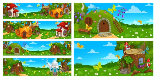 Cartoon fantasy houses game level landscape