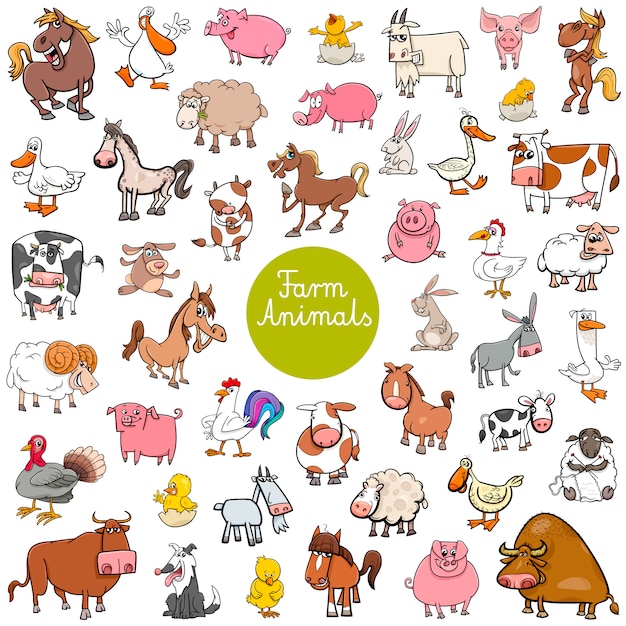 cartoon farm animal characters big set