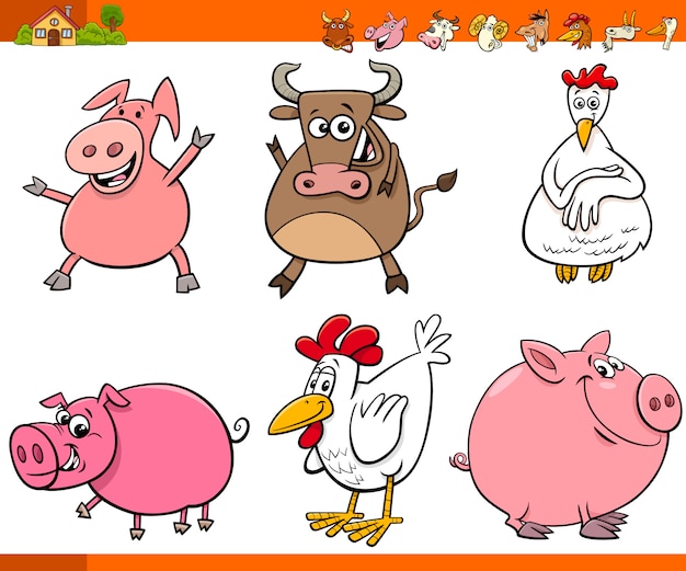 Cartoon farm animal characters collection