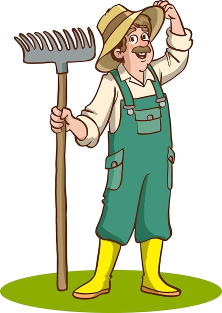 Cartoon farmer holding a rake