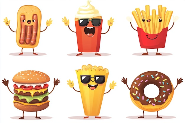 Vector cartoon fast food characters series