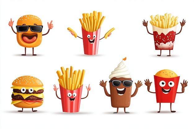 Vector cartoon fast food characters series