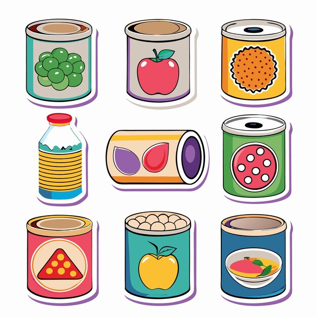 Cartoon fast food and dessert icons set