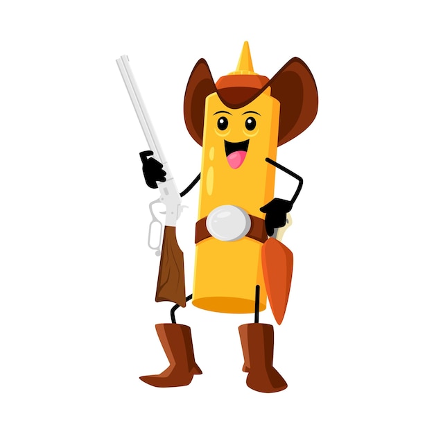 Cartoon fast food mustard cowboy bandit character