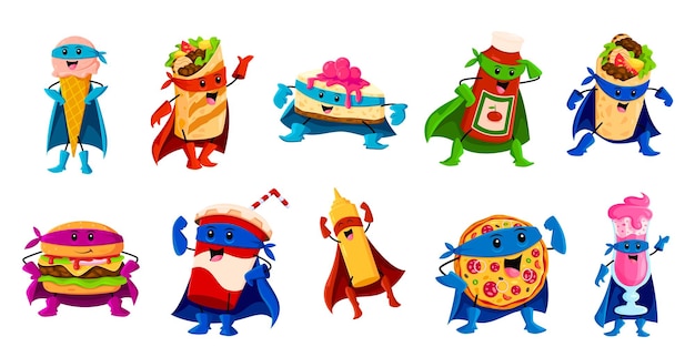 Cartoon fast food superhero vector characters