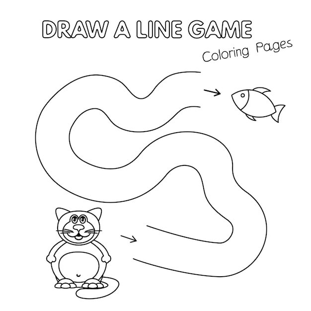 Cartoon fat cat game for small children draw a line Vector coloring book pages for kids