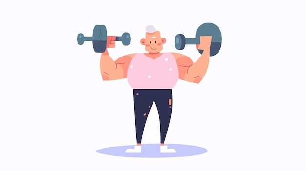 a cartoon of a fat man lifting weights with a white background