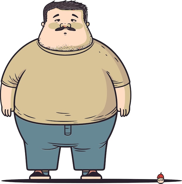 a cartoon of a fat man with a small flower in his mouth