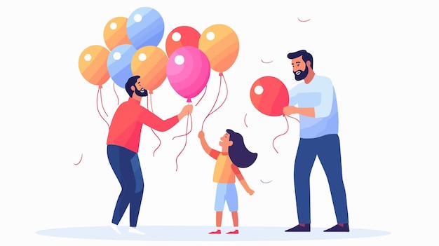 Vector a cartoon of a father and daughter holding balloons