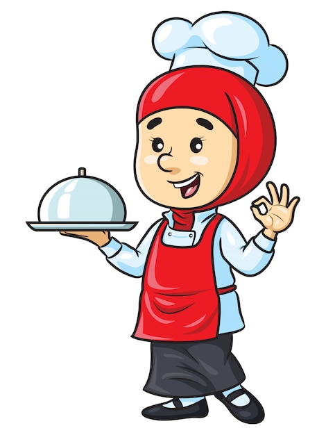 Cartoon female chef with hijab