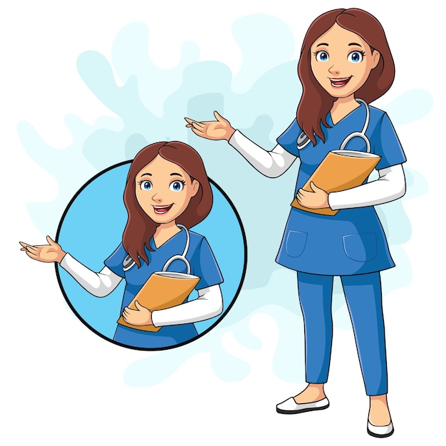 Cartoon female nurse holding a clipboard