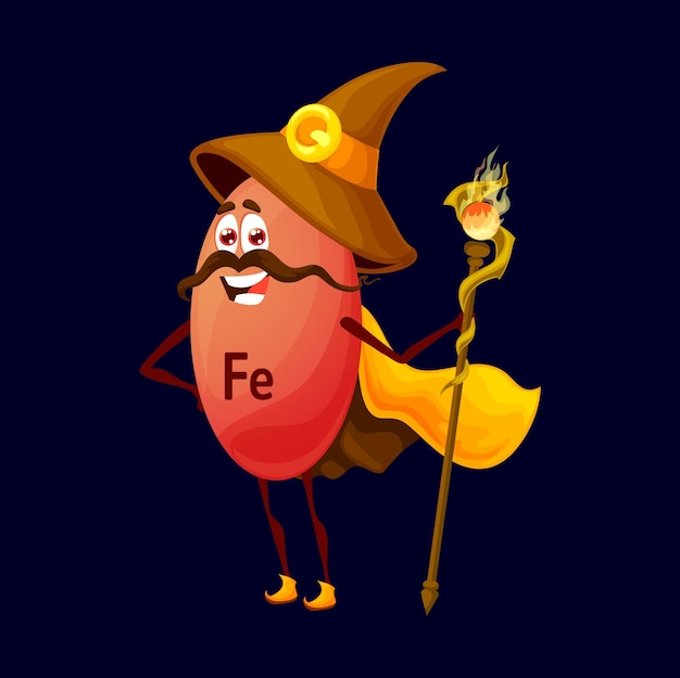 Cartoon ferrum or iron micronutrient wiz character