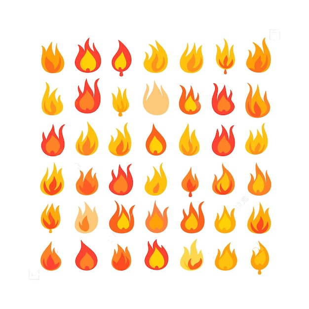 Cartoon fire flames flat collection white background