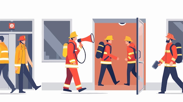 Vector a cartoon of a fireman talking into a doorway