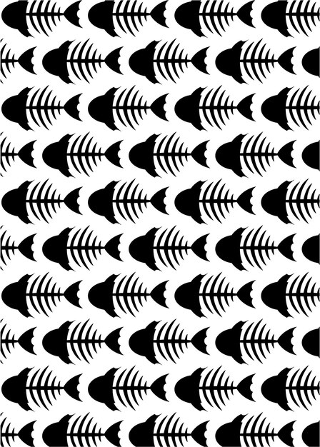 Cartoon Fish Bone Pattern in Black and White