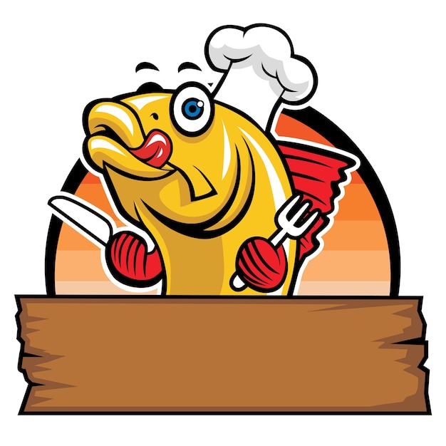 cartoon of fish chef with text space