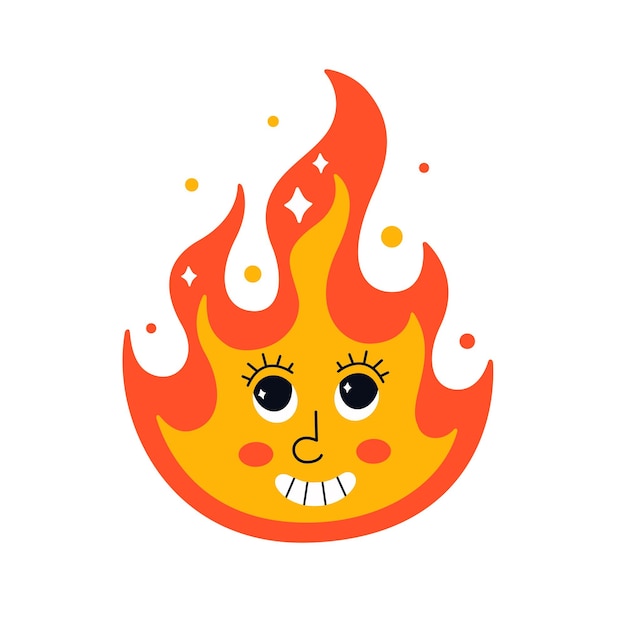 Cartoon flame character in retro style with eyes Psychedelic groove retro