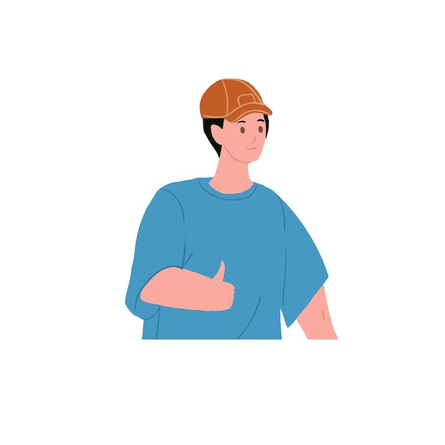 Cartoon flat man character showing thumbs uprelationships and social communication vector illustrati