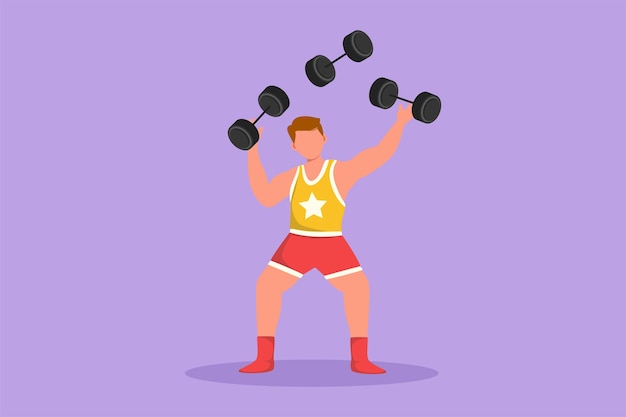 Cartoon flat style drawing acrobat juggling small dumbbells Hand skills games attractions Requires dexterity and concentration Circus show event entertainment Graphic design vector illustration