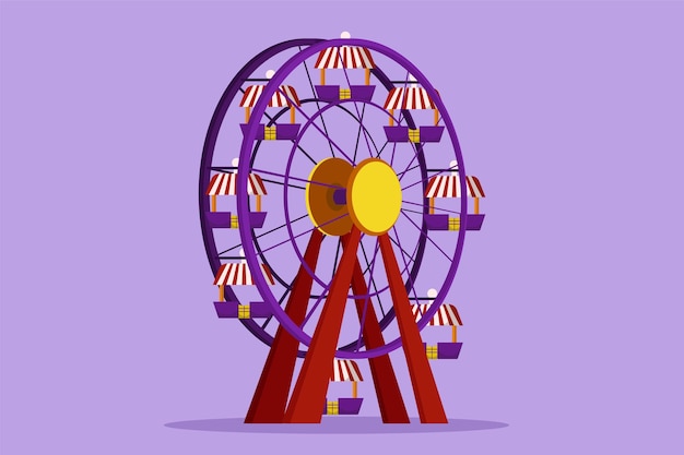 Cartoon flat style drawing of colorful ferris wheel in an amusement park a large circular circle high in the sky Interesting recreational rides for happy families Graphic design vector illustration