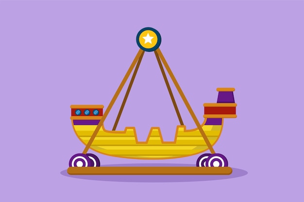 Cartoon flat style drawing colorful swing boat in amusement park which moved by engine to swinging Playground that children like Play on funfair outdoor festival Graphic design vector illustration