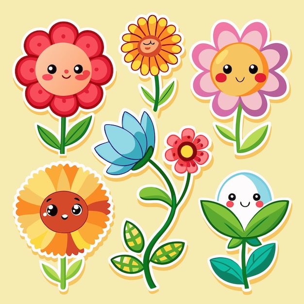 Cartoon flowers with cute faces