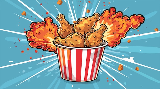 Vector cartoon flying fried chicken with bucket