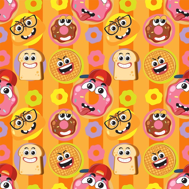 Cartoon food and dessert seamless pattern