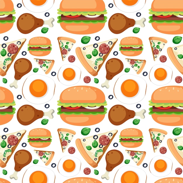 Cartoon food and dessert seamless pattern