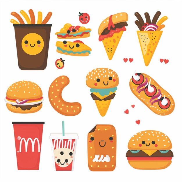 Vector cartoon food vector cute illustration dessert kawaii character funny design happy sweet