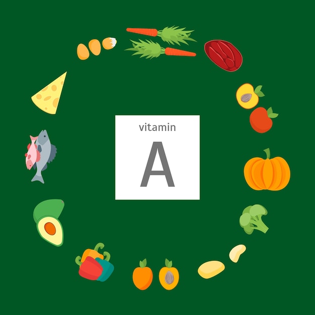 Cartoon Food with Vitamin A Card Poster Vector