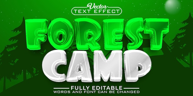 Cartoon Forest Camp Vector Editable Text Effect Template