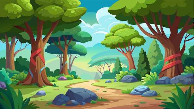 Vector cartoon of the forest scene with many trees cartoon vector background 18