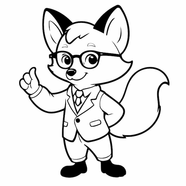 Vector cartoon fox for kids colouring page