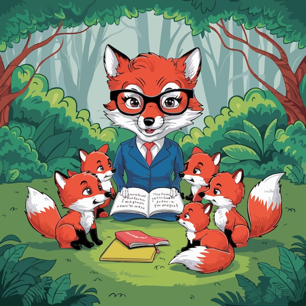 a cartoon of a fox reading a book with a book titled fox