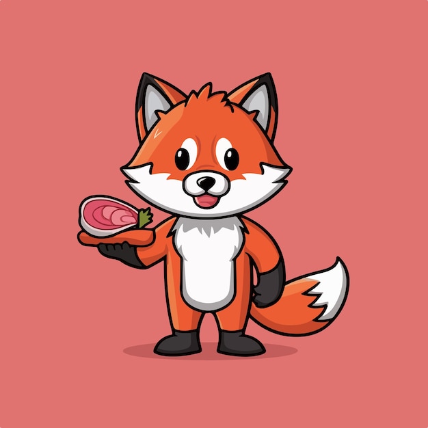 a cartoon fox with a piece of meat in his hand