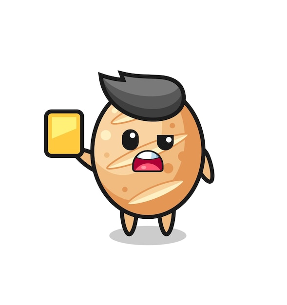 Cartoon french bread character as a football referee giving a yellow card