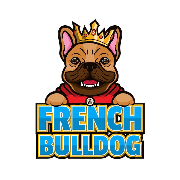 Cartoon french bulldog mascot logo design with editable text effect