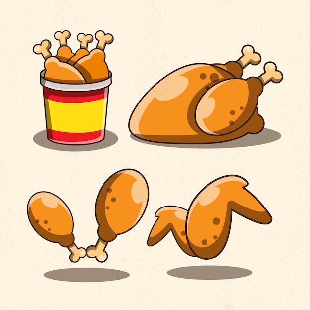 cartoon fried chicken   design set