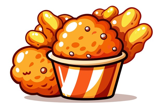 Vector cartoon fried chicken in paper cup with crinkled pieces