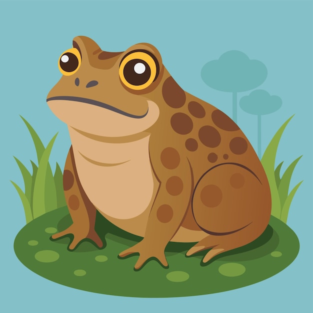 Vector a cartoon of a frog sitting in the grass