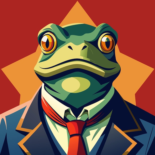 Vector a cartoon of a frog wearing a suit and tie with a red background