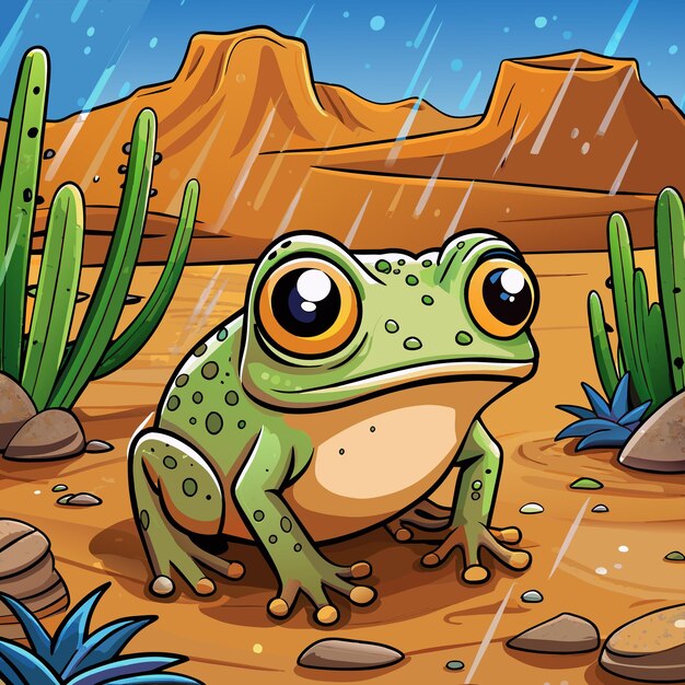 Vector a cartoon frog with a raindrop on its face