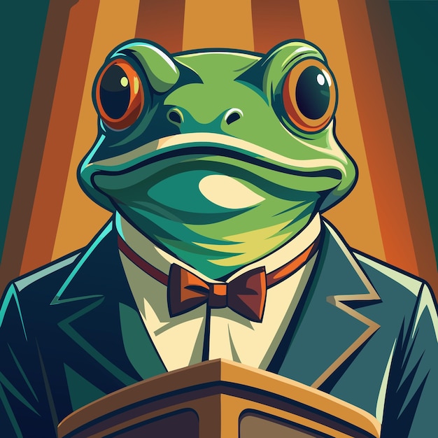 Vector a cartoon of a frog with a suit and a tie