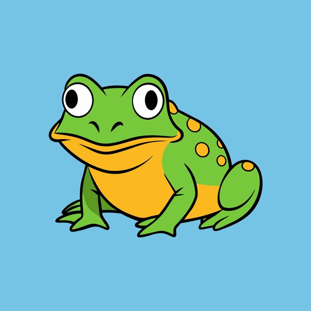 Vector a cartoon frog with a yellow mouth and orange eyes