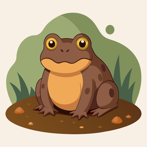 Vector a cartoon of a frog with a yellow shirt and brown eyes