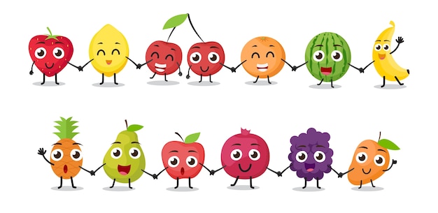 Cartoon fruits characters 