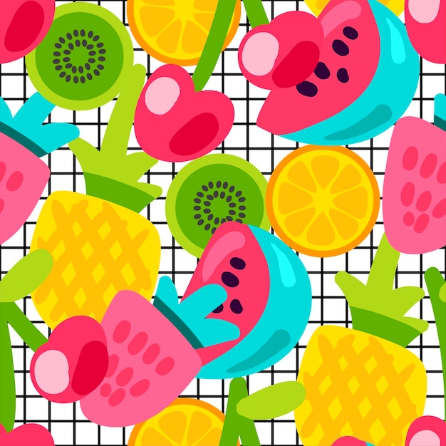 Cartoon fruits seamless vector pattern