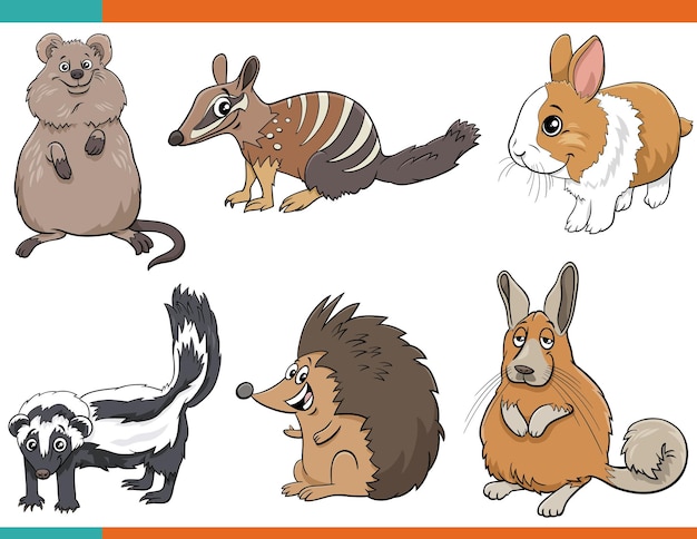 cartoon funny animal comic characters set