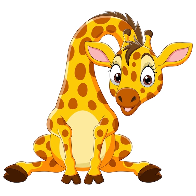 Cartoon Funny baby giraffe sitting